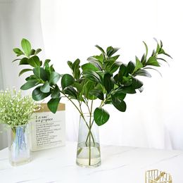 Faux Floral Greenery Simulation Green Plant Single Handle Milan Leaf 3 Fork Bean Leaf Flowers Decoration Living Room Flower J220906