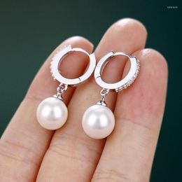 Dangle Earrings Luxury Exquisite Natural Freshwater Pearl White K Shine Zircon Pendant Wedding Ladies Jewelry Gifts