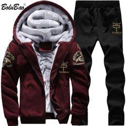 Men's Tracksuits BOLUBAO Winter Thick Men Sports Suit Tracksuit Hooded Sportswear Zipper Cardigan HoodedElastic Pants Casual Men Set 220905