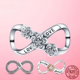 925 Silver Charm Beads Dangle Flower Family Love Infinite Bead Fit Pandora Charms Bracelet DIY Jewellery Accessories