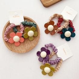 Korean Sweet Flower Shape Hairbands Kids Baby Crinkled Fabric Hair Rope Girls Ponytail Holder Hair Accessories