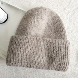 Warm solid Colour light hat autumn and winter all-match candy Colour vertical striped knitted hat