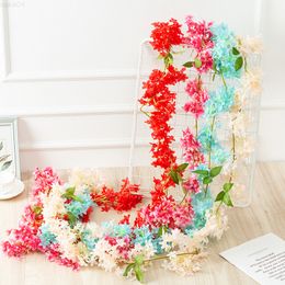 Faux Floral Greenery Garland Lilac Rattan Artificial Silk Fake Flower Diy Wedding Decoration Wall Background Flowers Cherry Blossom String J220906