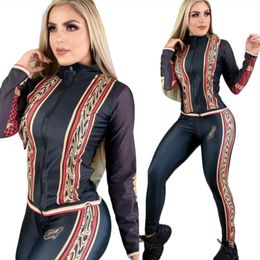 J2735 Luxury Design Letter Print Tracksuits For Autumn New Womens Long Sleeve Cardigan Zipper Top And Pants 2 Piece Sets