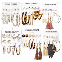 Hoop Earrings 36 Pairs Fashion Tassel Set For Women Girls Bohemian Acrylic Stud Drop Dangle Earring Leather Leaf Bi