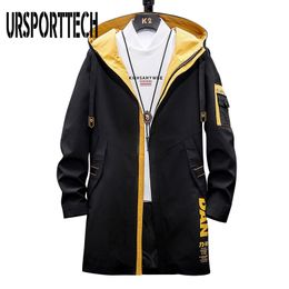 Men's Trench Coats Autumn Jacket Men's Clothing Spring Casual Long Bomber Jacket Streetwear Men Windbreaker Black Japan Style Fashion Coats 220906