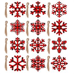 Wholesale Buffalo Plaid Christmas Wooden Snowflake Ornaments Snowflakes Wood Slices Crafts for DIY Crafts Holiday Decorations