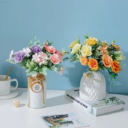 Faux Floral Greenery Factory Direct Sale Simulation Hydrangea Small Rose Combination Flower That Fake Bouquet Home Decoration Wedding Props J220906