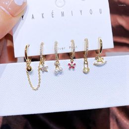 wholesale flower pins UK - Dangle Earrings MIGGA 6pcs Cubic Zircon Star Flower Pin Pendant Set Gold Color Trendy Women Jewelry
