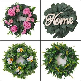 Decorative Flowers Wreaths Hot Eucalyptus Artificial Flower Door With Green Leaves Spring For Front Wedding Decoration