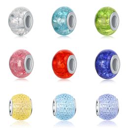 925 Silver Charm Beads Dangle European Plastic Murano Glass Bead Aolly Multi Color Rainbow Bead Fit Pandora Charms Bracelet DIY Jewelry Accessories