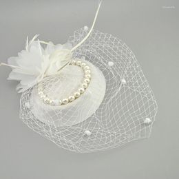 Headpieces E JUE SHUNG Vintage Birdcage Net Bridal Hats With Feather Pearl Women Fascinator Face Veils Wedding Accessories