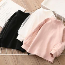 Shirts 2022 Spring Autumn 2 3 4 5 6 7 8 9 10 Years Baby Child Long Sleeve Cotton Crew Neck Lace Patchwork Basic T-Shirt For Kids Girls