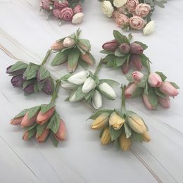 Faux Floral Greenery 6 Pcs Imitation Tulip Bouquet Green Leaf Plant Small Flower Pot Flower Piece Home Decoration Accessories J220906