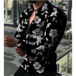 Men's Casual Shirts High Quality Luxury Fashion Men Shirts Oversized Casual Shirt Flowers Print Long Sleeve Tops Men's Clothes Prom Cardigan 220905