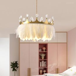 Pendant Lamps Crown Crystal Chandeliers Light Luxury Living Room Decor Modern Children's Warm Chandelier Lamp