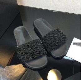 " Designer Luxury Ladies Outdoor Shoes MULES Ladies Woven Knit Sandals Black White Slippers Ladies Slide Beach Casual