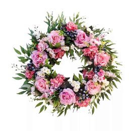 Decorative Flowers Wreaths Artificial Flower Rose Wreath Front Door Rose Wreath Flower Wreath Rose Garland For Home Wall Wedding Party Decorations 55cm T220908