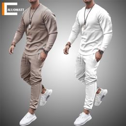 Men's Tracksuits Autumn Men Tracksuit Casual Solid Sports Set Long Sleeved TShirt 2 Pieces SetsPants Fashion Brand Jogger Fitness Sportswear 220905