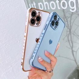 Phone Cases For iPhone 13 12 11 Pro XS Max X XR 7 8 Plus 12 Mini SE 2 Soft Electroplated Love Heart Shockproof Bumper Phone Case