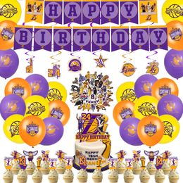 Party Balloons L Lakers Birthday Supplies Include Banner Cake Topper Cupcake Toppers Hanging Swirls And Stickers For Kids Fans Mxhome Amn8L