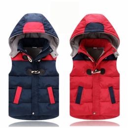 Waistcoat Winter Warm 3 4 6 8 10 11 12 Years Teenager Thickening Outerwear Colour Patchwork Hooded Vest Waistcoat For Kids Boys Girls 220905