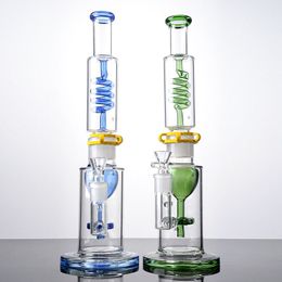 Blue Green Hookahs 15 Inch Straight Type Glass Bongs 18mm Female Joint Oil Dab Rigs Heady Water Pipes 4mm Thick Big Bong With Bowl WP2284