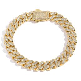 10mm Single Row Zircon Bracelet Cuban Chain Spring Buckle Charm Bracelets Hip Hop Jewelry