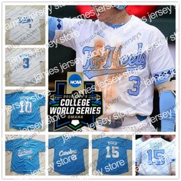 College Baseball Wears Custom North Carolina Tar Heels UNC Baseball Any Number Name White Blue #15 Michael Busch 19 Aaron Sabato 2019 CWS Men Youth Jersey