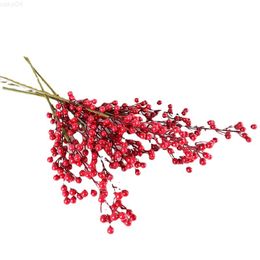 Faux Floral Greenery 3 Fork Red Fruit Fake Flower Simulation Fruit Fortune Fruit Holly Acacia Bean Christmas Home Shop Decoration J220906