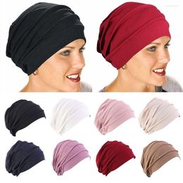Berets Women Elastic Turban Hat Muslim Hijabs Head Wrap Soft Cotton Chemo Sleep Caps Hair Loss Headscarf Beanies Winter Warm