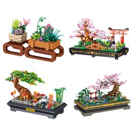 Blocks Creative Garden Plant Building Flower DIY Simulation Pine Cherry Blossom Bonsai Model Home Decoration Children s Toy Gift 220902