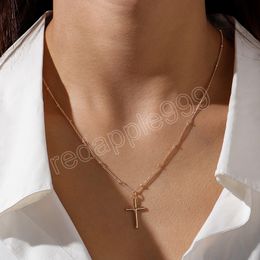Simple Gold Silver Color Metal Punk Metal Cross Pendant Necklace Women Fashion Jewelry