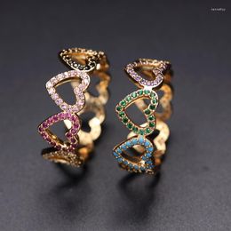 Wedding Rings Luxury Love Heart-shaped For Women Colourful Zircon Stone Engagement Female Finger Ring Gold Colour Boho Fashion Jewelry2022