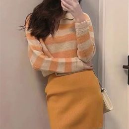 Two Piece Dress High Quality Korean Fashion Skirt Sets Women Casual Knitted Pullover Sweater Tops Bodycon Skirt Suits Autumn Two Piece Sets 220906