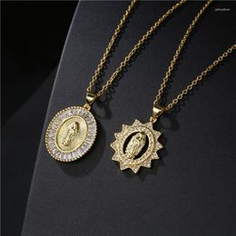 Pendant Necklaces Vintage Virgin Mary Retro Real Gold Plated Copper Micro Zircon Chain Choker Ornament Listing