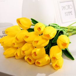 Faux Floral Greenery 10 Pcs Tulip Artificial Flower Branch Pu Tulipas Flor Artificial Bouquet Real Touch False Flower For Wedding Home Table Decoration J220906