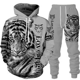 Men's Tracksuits Animal 3D Tiger Printed Hoodie Pants Suit Cool Men/Women 2 Pcs Sportwear Tracksuit Set Autumn And Winter Men's Clothing 220905