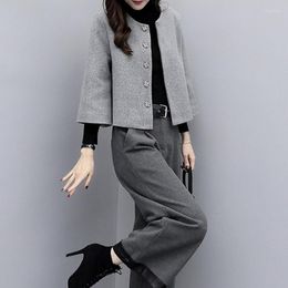 Women's Tracksuits 2022 Fashion Spring Autumn Cotton Coat And Long Pant Two Piece Set Single Breasted Office Lady Suits Solid Women Sets