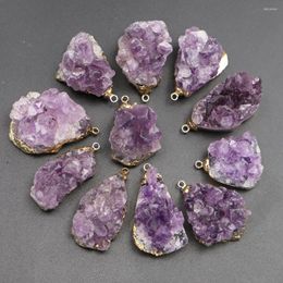 Pendant Necklaces Fashion Natural Stone Irregular Uruguay Amethyst Phnom Penh Energy Healing Gemstone Necklace Chakra Jewellery 6Pcs