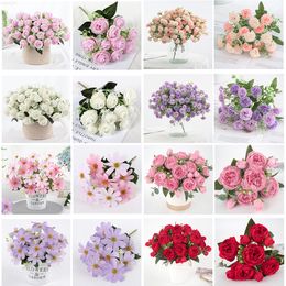 Faux Floral Greenery 1Pcs Artificial Flowers For Decoration Rose Peony Silk Small Bouquet Flores Party Spring Wedding Decoration Mariage Fake Flower J220906