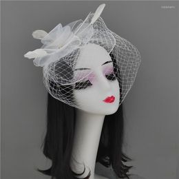 Headpieces Women Fascinator WeddingParty Veil Feather Hairclip Hat Mesh Net Wedding Bridal Hairband Female Hair Decorative Accessories