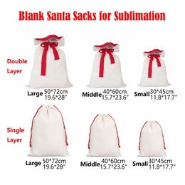 Double Layer Sublimation Blank Santa Sacks DIY Personalized Drawstring Bag Christmas Gift Bags Pocket Heat Transfer P0906