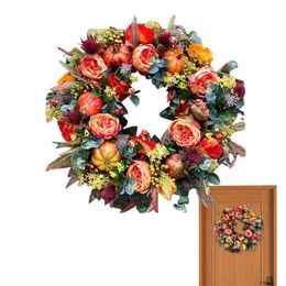 Decorative Flowers Wreaths Fall Front Door Wreath Peony And Pumpkin Front Door Wreath Thanksgiving Farmhouse Party Decor For Festivals Holiday Celebration