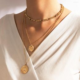 Chains Bohemian Coin Pendant Necklace For Women Charms Multi-layer Geometry Thick Chain Choker Jewellery Gift Collar 19676