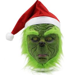 Funny Geek Stole Christmas Cosplay Party Mask Santa XMAS Full Head Latex Mask Further Adult Costume Mask Props Accessories