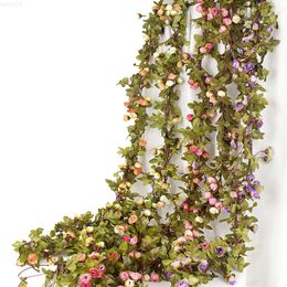 Faux Floral Greenery Artificial Ivy Small Roses Fake Flowers Vine Garland Wedding Home Shop Decoration Plastic Hanging Wall Green Plants Rattan Leaf J220906