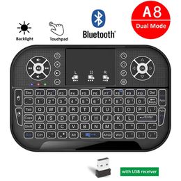 A8 Mini Bluetooth Keyboard 2.4G Dual Modes Handheld Fingerboard Backlit Mouse Touchpad Remote Control for Windows Android pk q9s i8 mx3