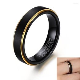 simple wedding rings for men NZ - Wedding Rings Fashion 5mm Tungsten Ring For Men Simple Black Gold-color Band Gift Jewelry AccessoriesCR0015