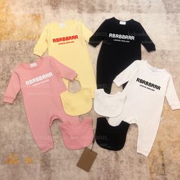 0-2T Newborn Baby Rompers Brand Letter Print Long Sleeve Jumpsuits 100% Cotton Comfortable Infants Girl Boys Clothing